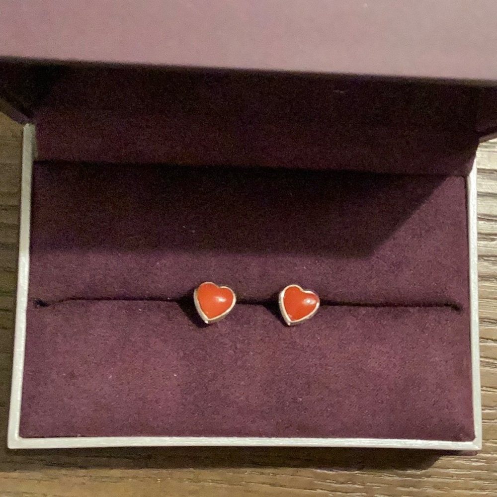 Post Heart small Coral & Sterling earring